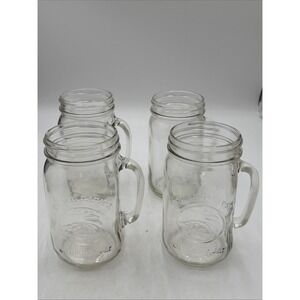 VTG Golden Harvest 32 Oz Wide Mouth Mason Drinking Jars W/Handle Set Of 4 EUC